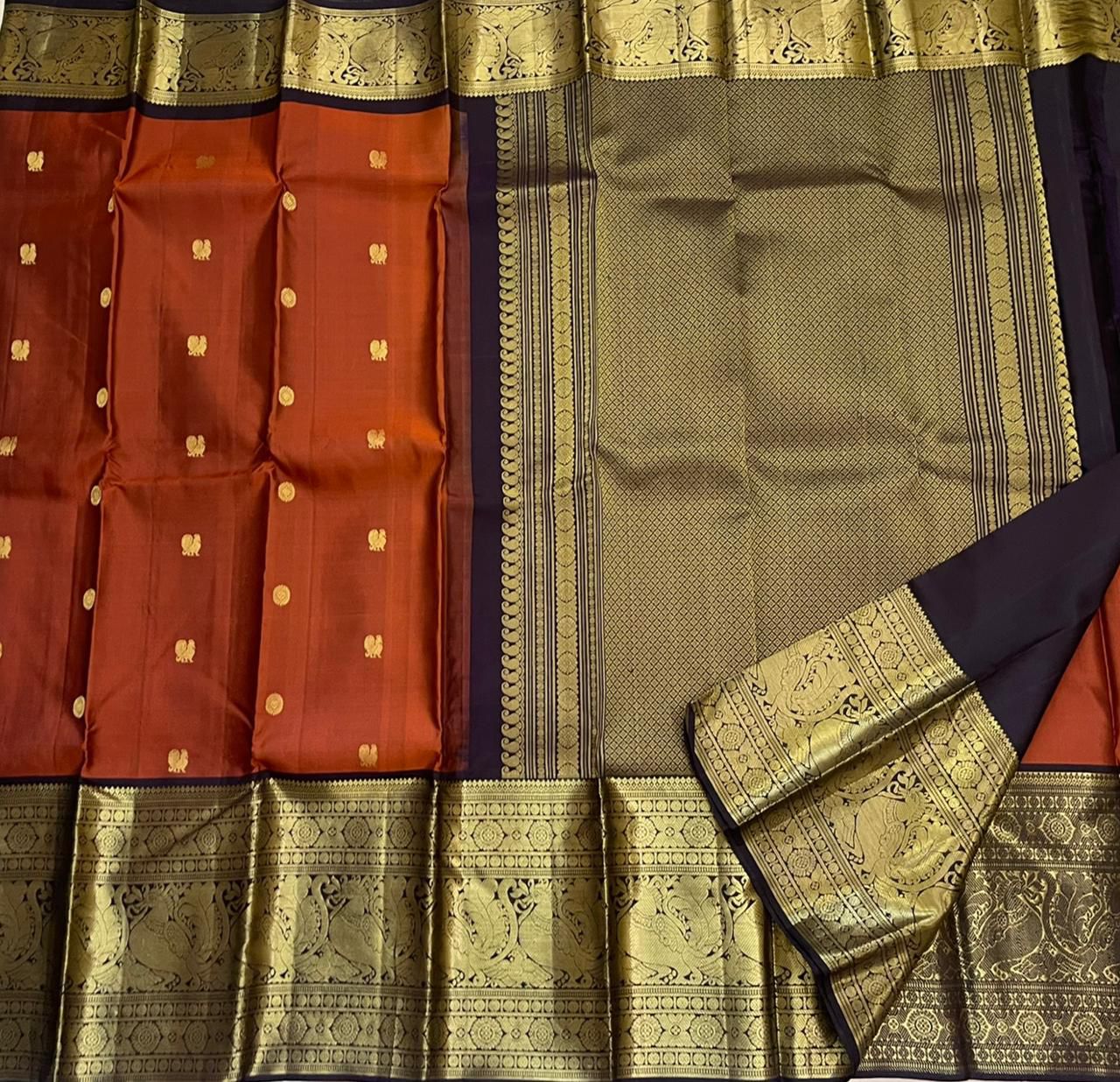 Rust Orange Pure Handloom Bridal Kanchipuram Silk Saree